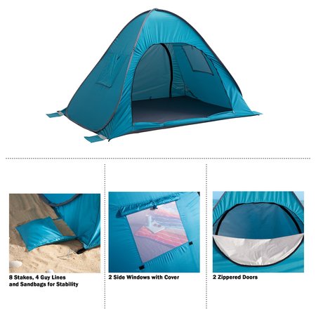 Wakeman Pop Up Beach Tent - Fits 2 People - Sun Shelter with UV Protection and Ventilation by Blue 75-CMP1105